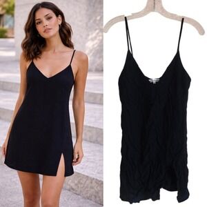 Reformation XS Black Mini Dress V-Neck Spaghetti Strap Lightweight